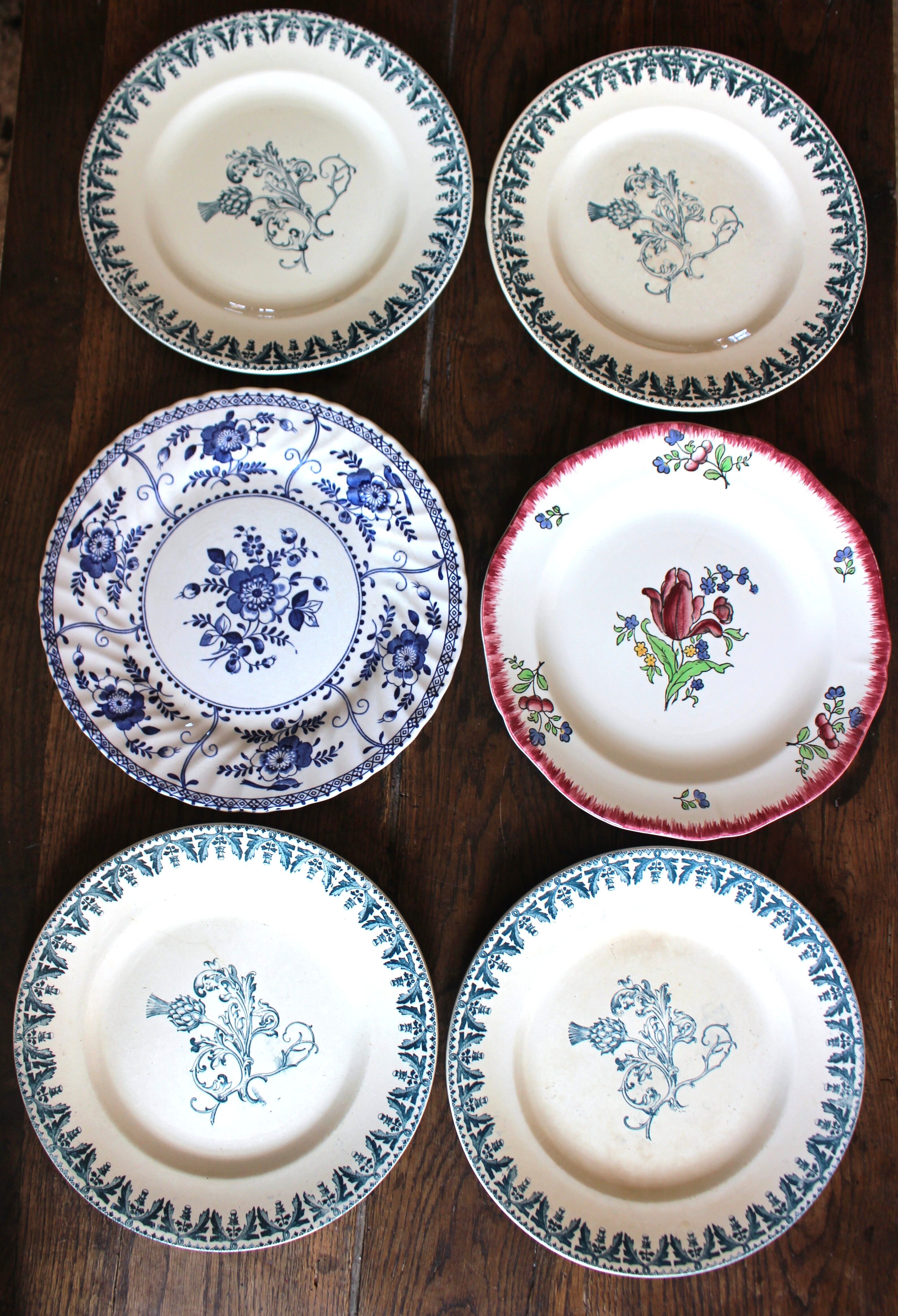 6 flat plates La Lorraine Salins Gien English Indies