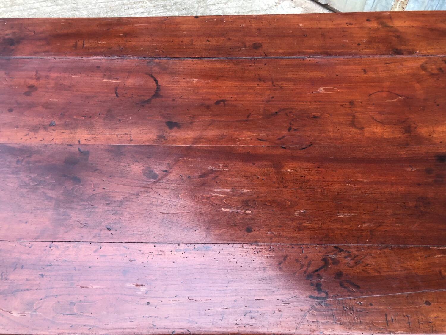 Antique farmhouse table in solid cherry wood with 4 drawers
