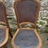6 Louis XVI style chairs in solid beech and Cordoba leather, 1900