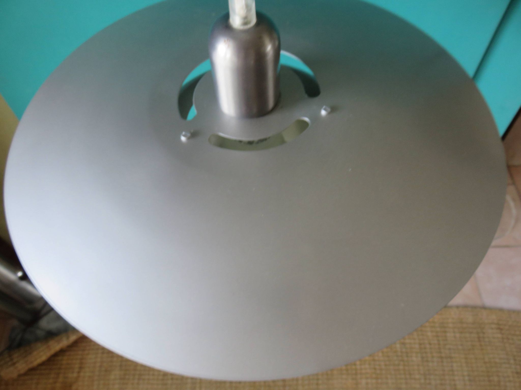 Silver iridescent metal pendant light with a typically Danish design, circa 1975/1980