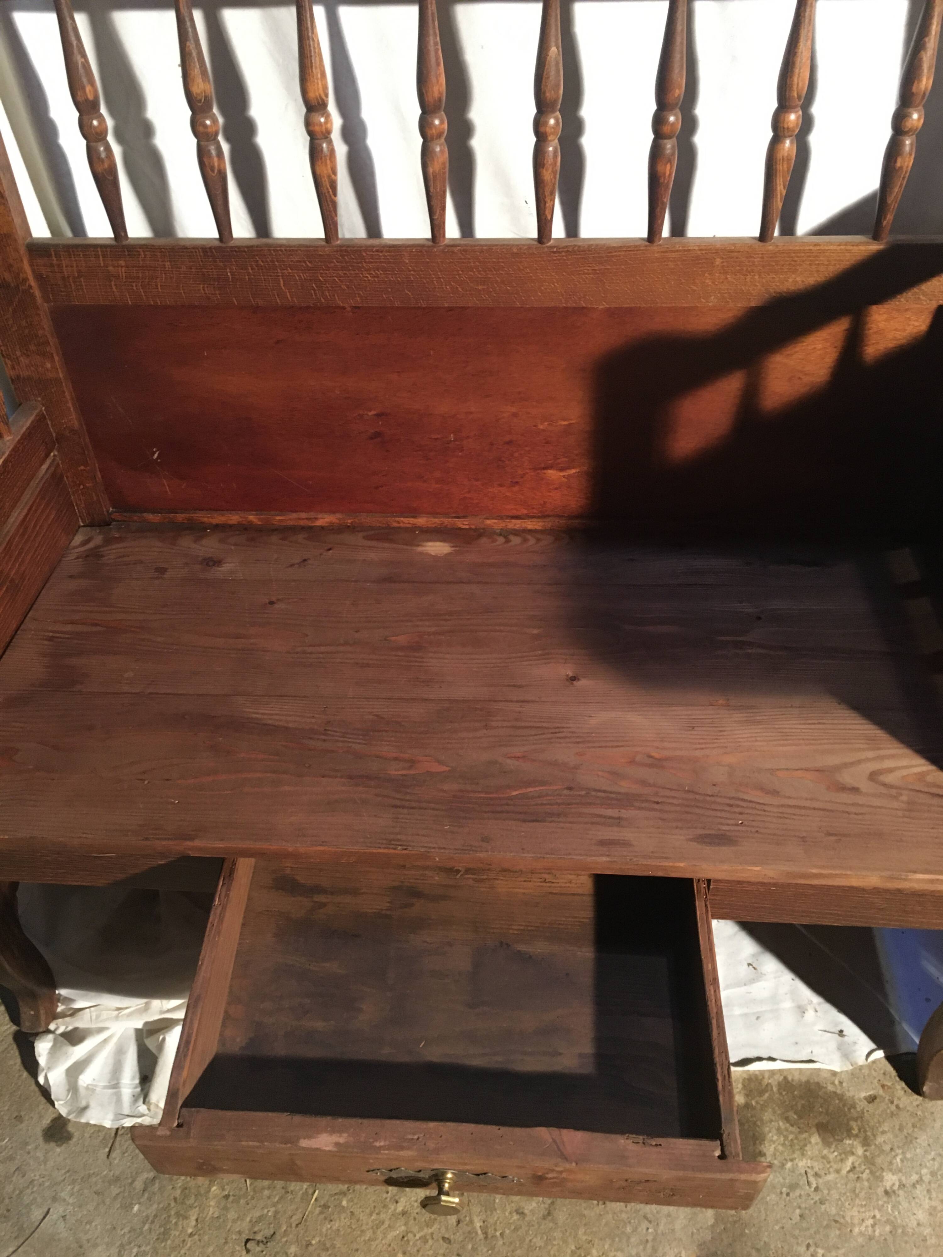 Beech baluster bench with drawer