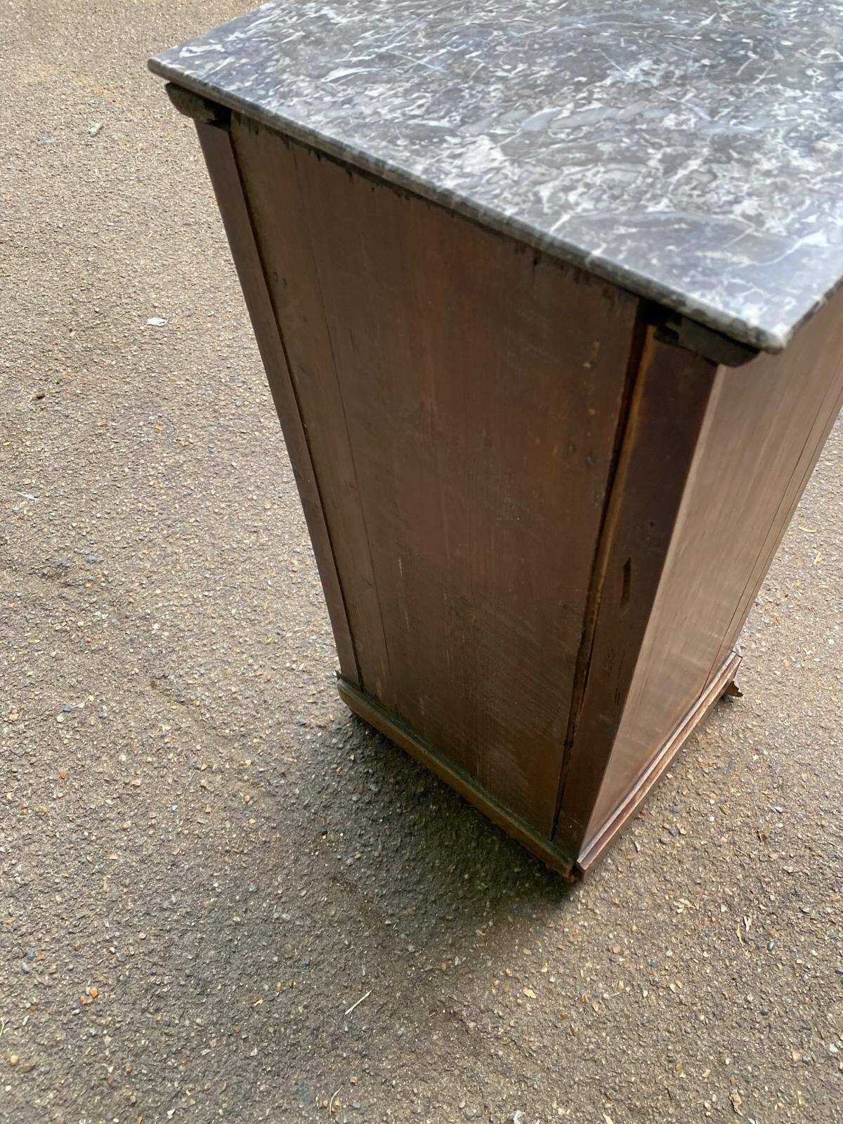 Louis Philippe bedside table from the 19th century in solid wood and grey marble.