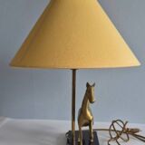 Brass and wood horse lamp
