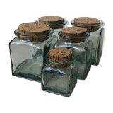 Set of 5 jars glass and Cork. 1970