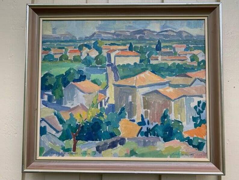 Original Swedish Oil on Canvas – “Bourg St Andeol, France” by Evert H. Duhan – Dated 1947 – Vintage & Framed