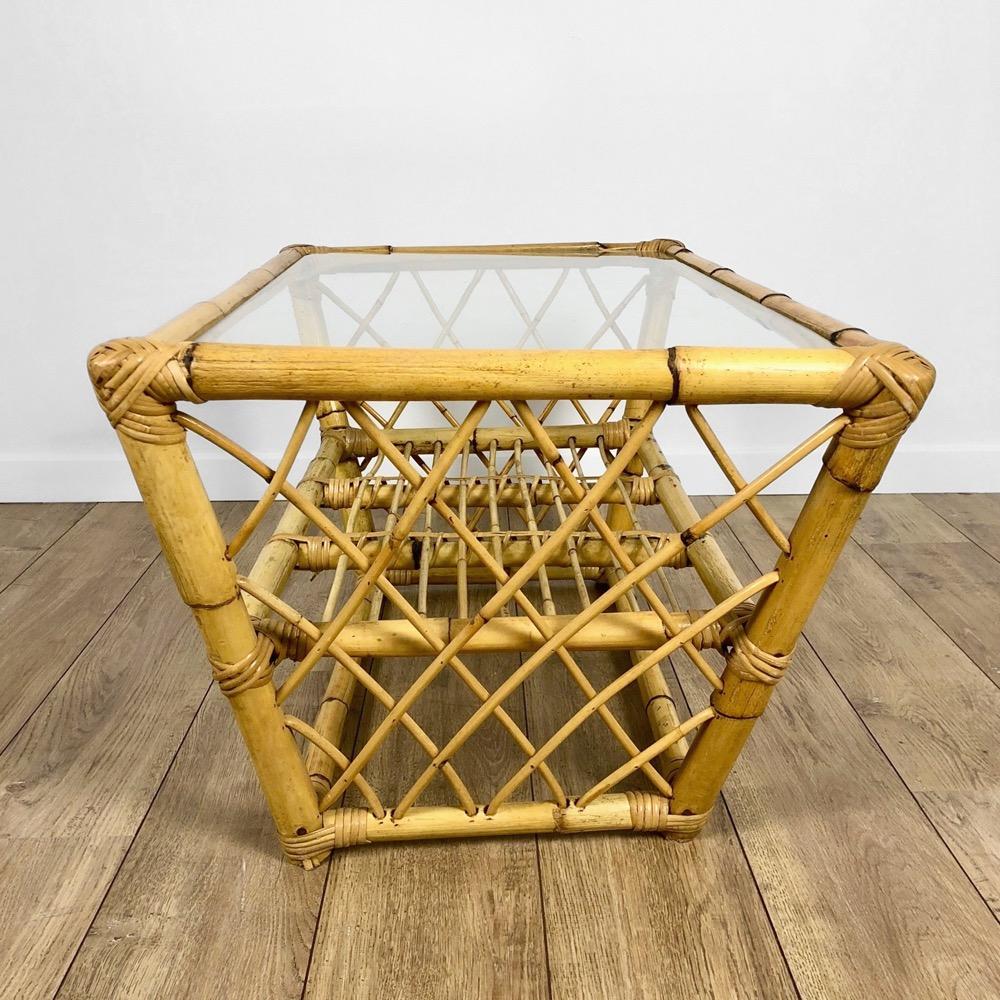 Rattan coffee table and vintage glass
