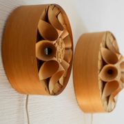 Handcrafted Swedish wooden wall sconces, set of 2