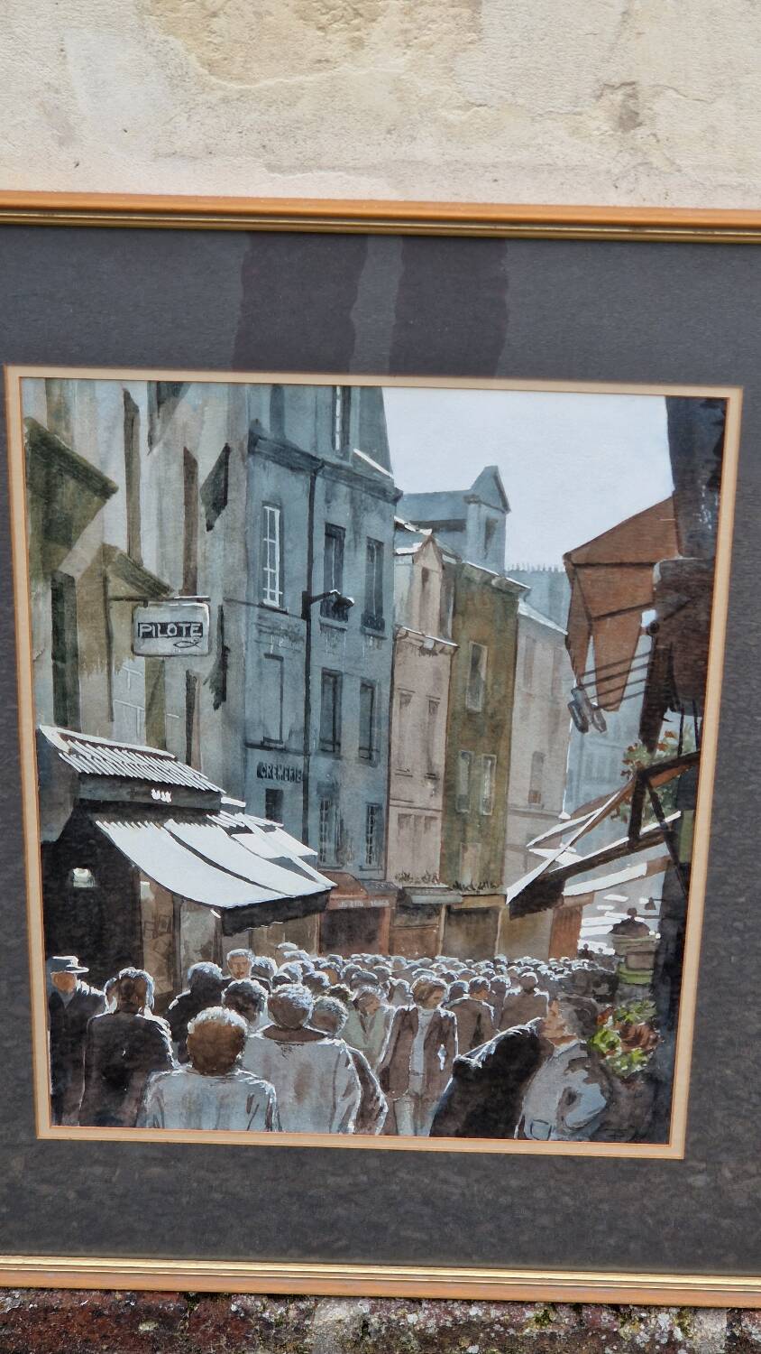 Ruelle animée aquarelle