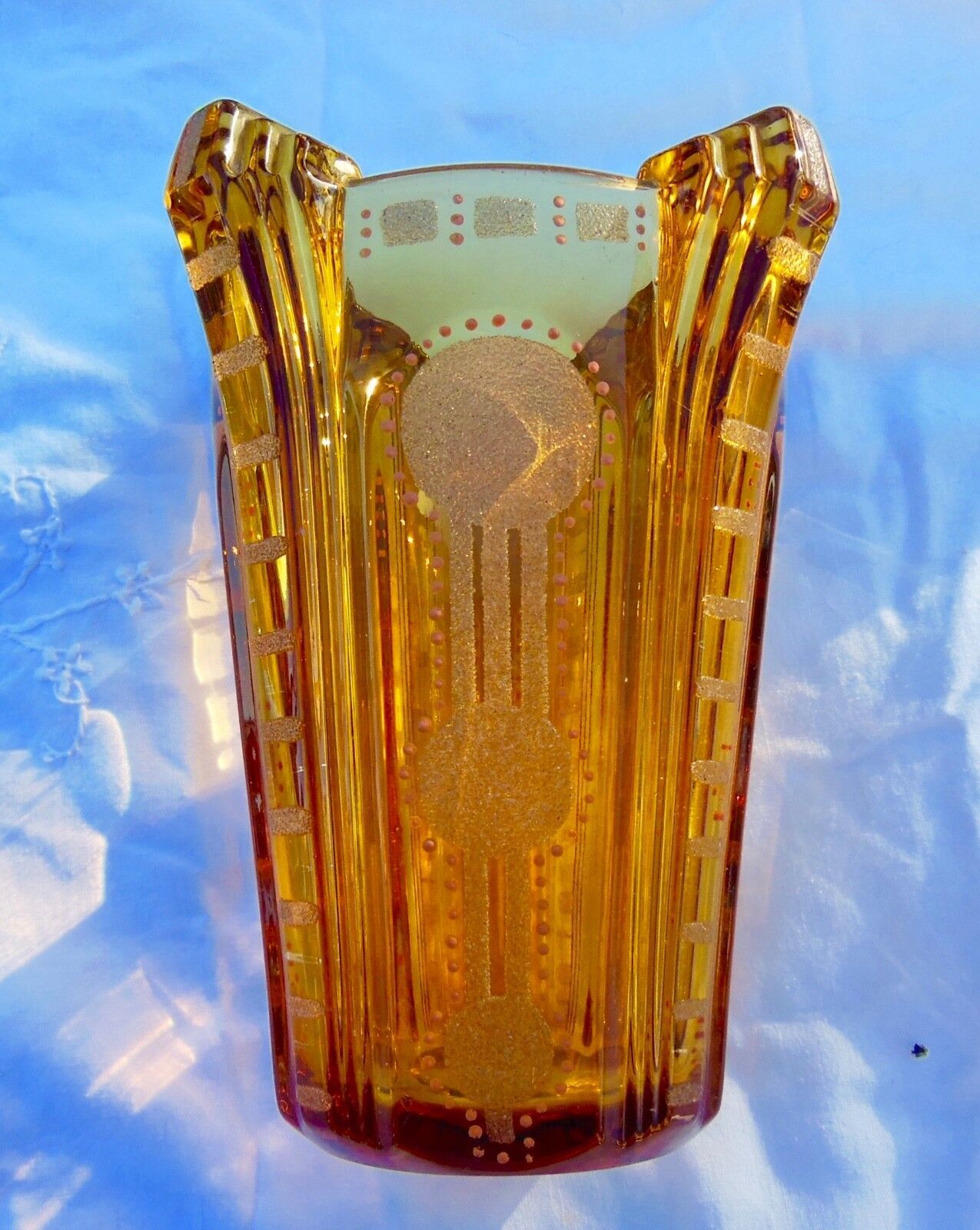 Art deco granite vase cleared with acid & enamelled