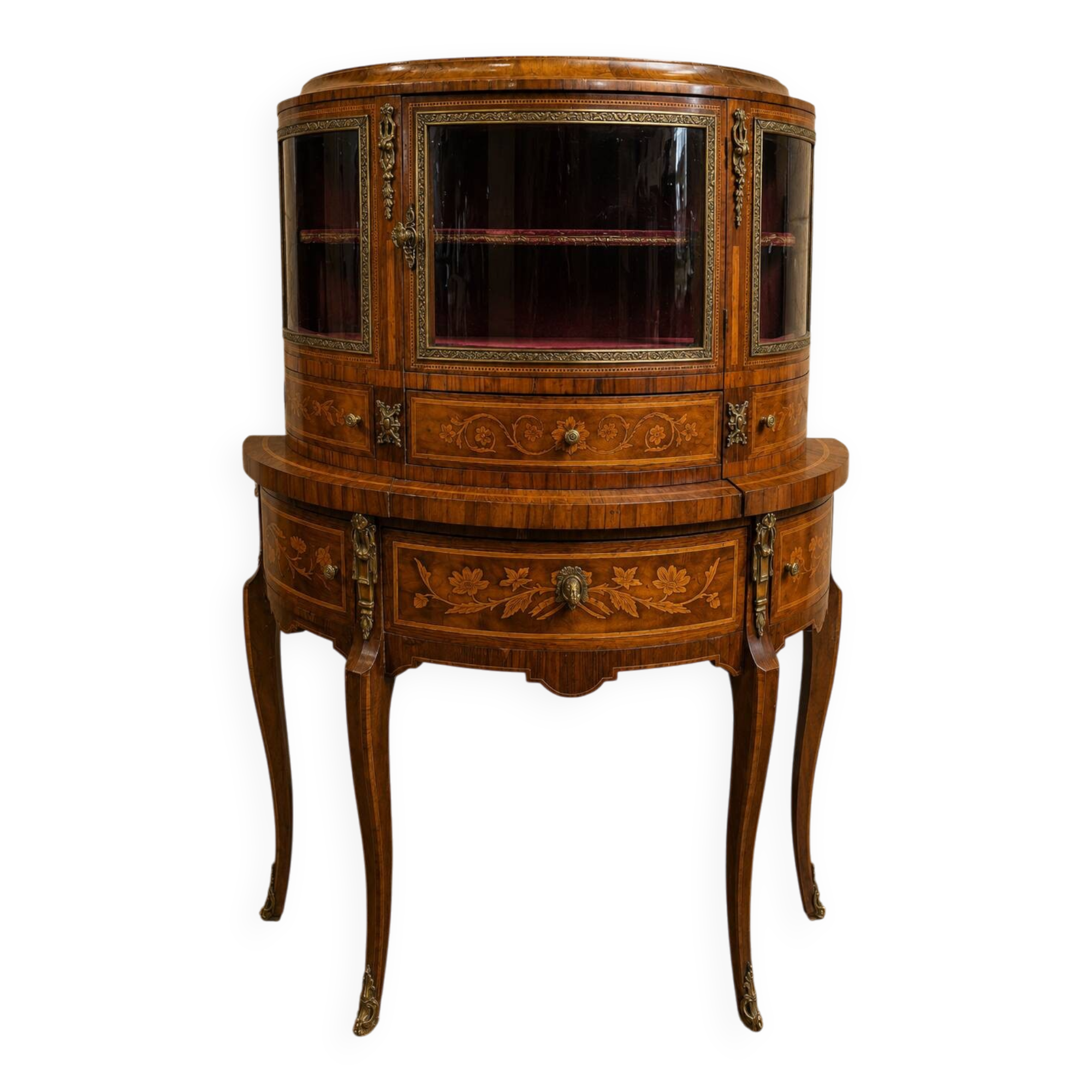 Desk - Display cabinet in the style of Louis XV with marquetry.