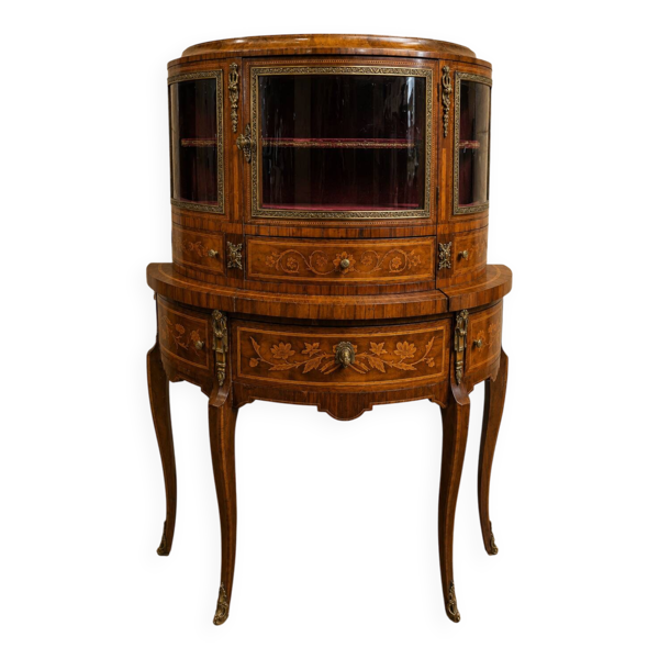 Bureau - Vitrine en bonheur du jour de style Louis XV en marqueterie