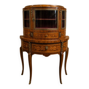 Desk - Display cabinet in the style of Louis XV with marquetry.