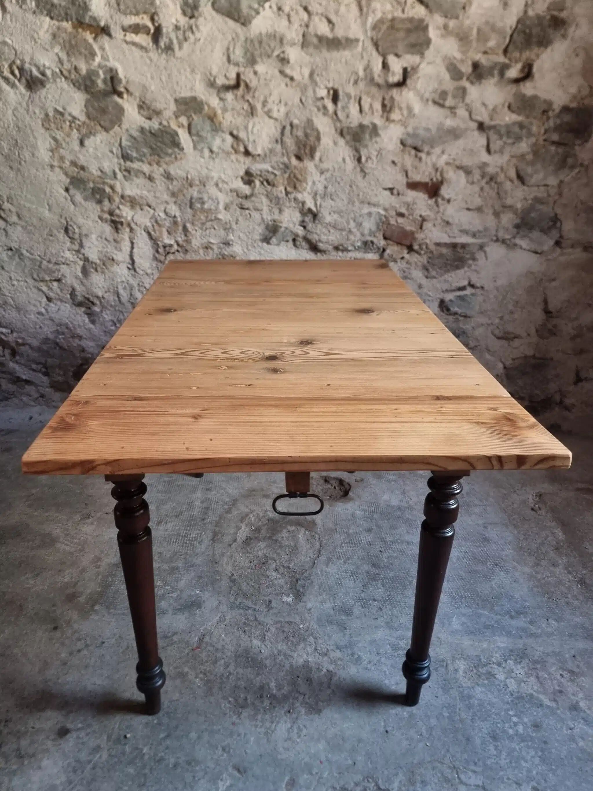 Table vintage française en pin avec rallonge latérale vers 1930, table de cuisine ou bureau