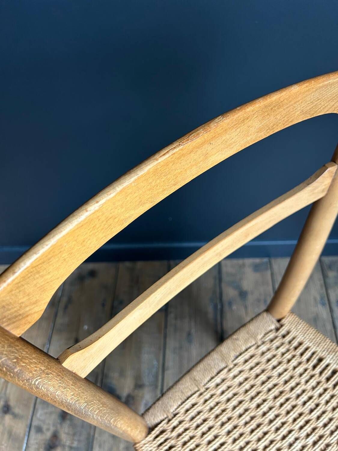 Pair of vintage chairs with rope, antique seating furniture