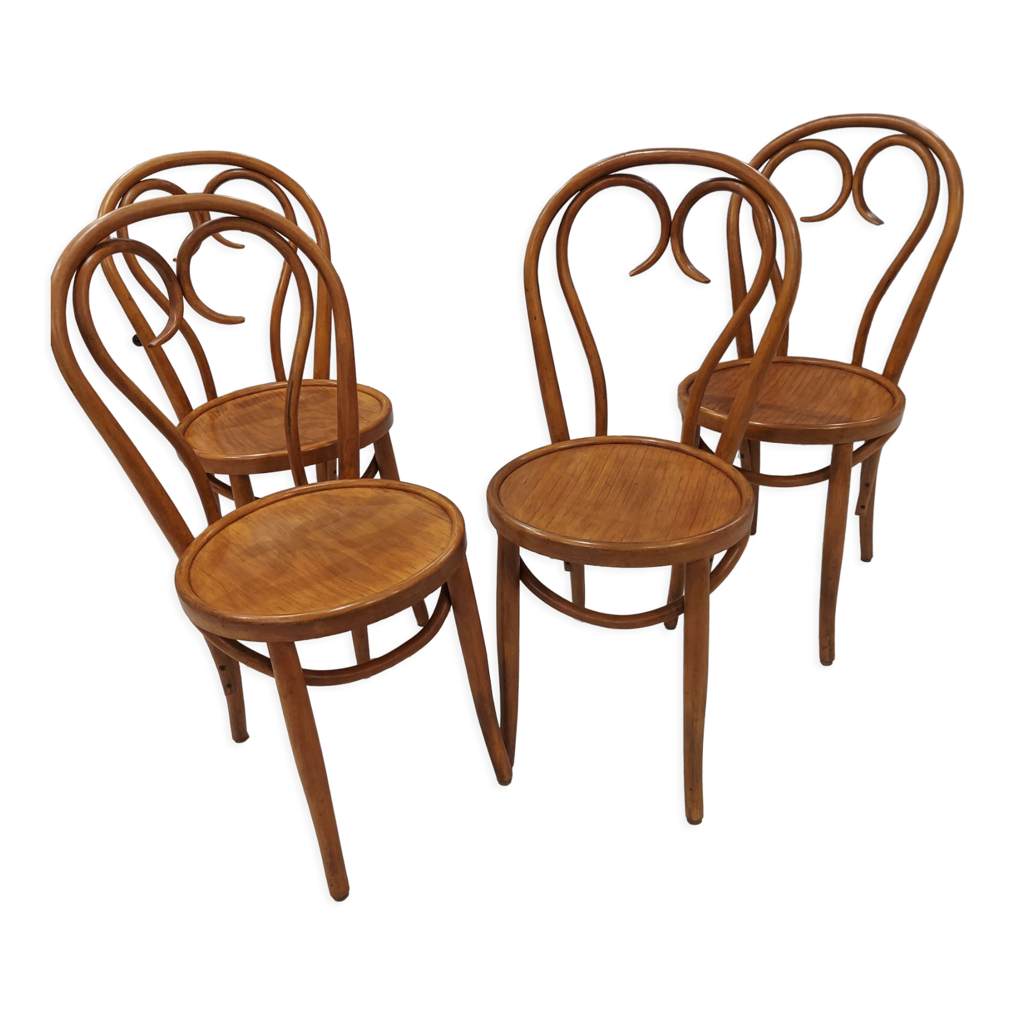 Suite de 4 chaises de bistrot bois courbé