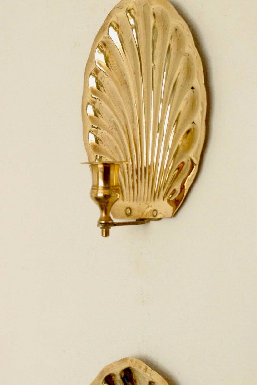 Pair of vintage brass shell scallop sconces