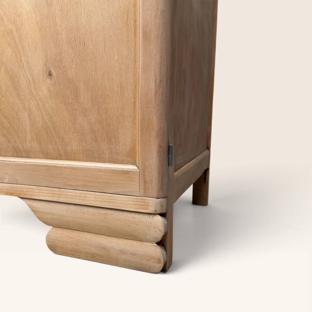 Parisian Art Deco wardrobe, renovated with raw wood.