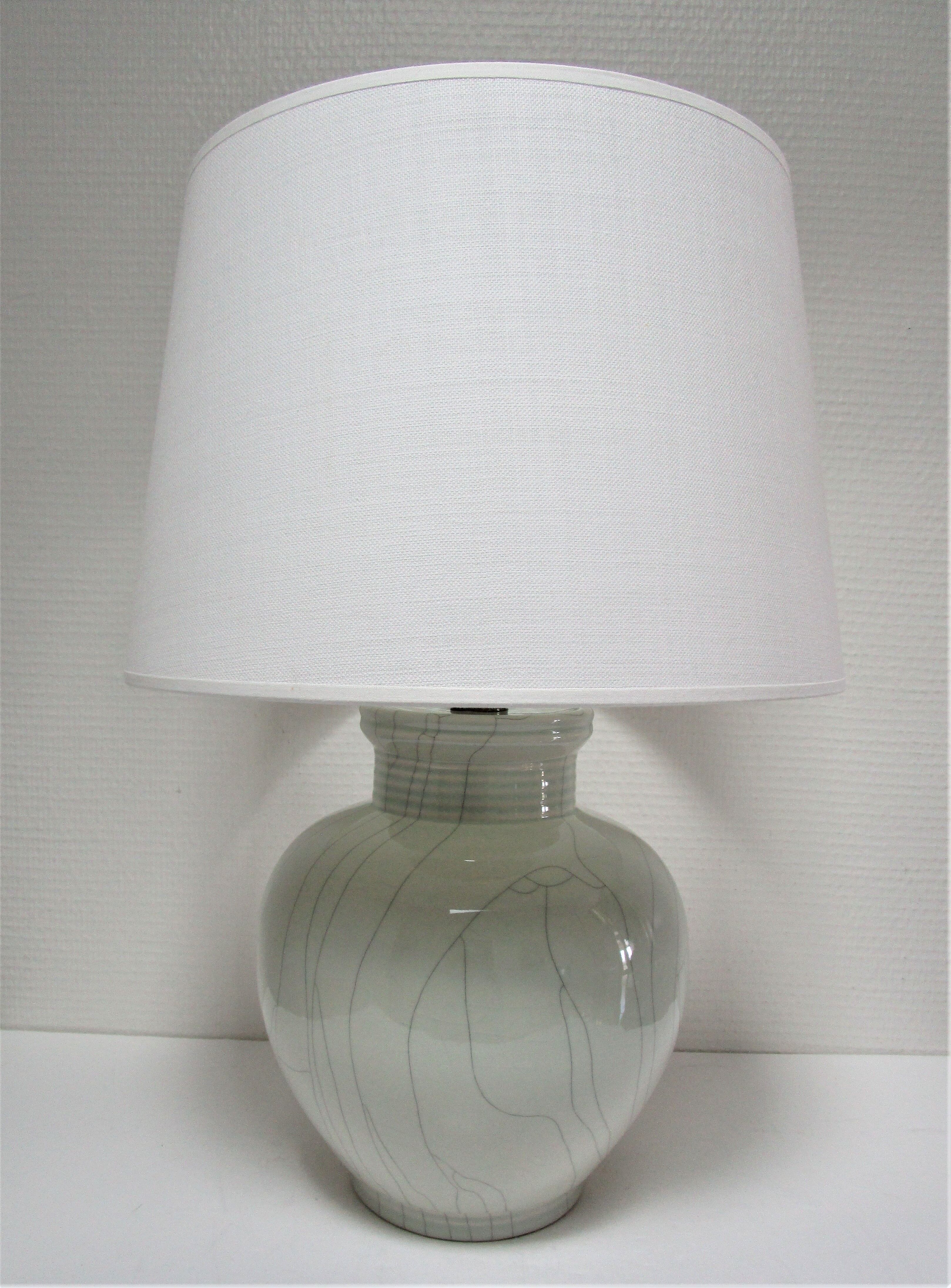 vintage soft light green cracked ceramic lamp foot
