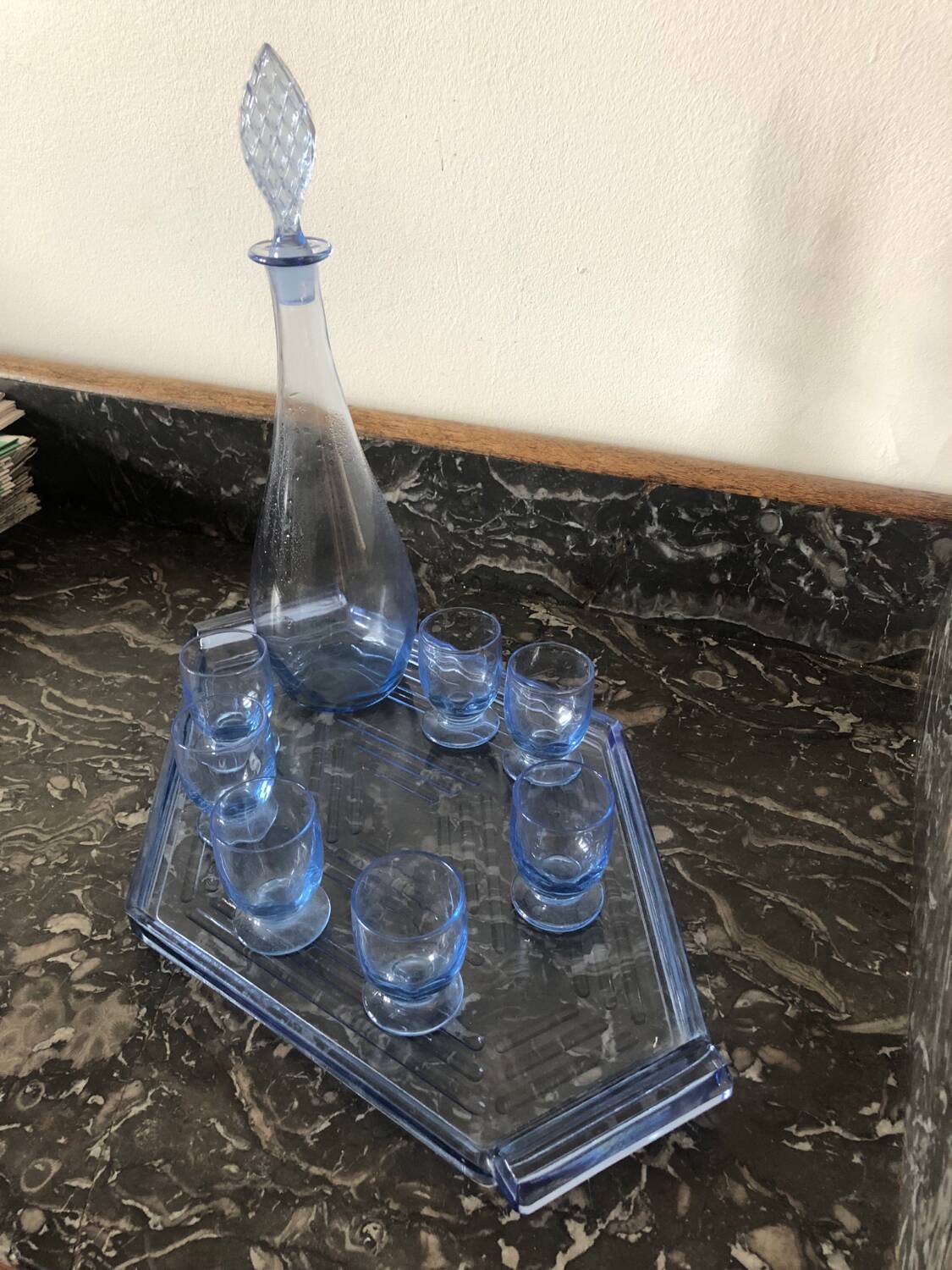 Carafe, glasses, tray