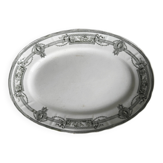 Antique oval earthenware dish, black and white neoclassical decor