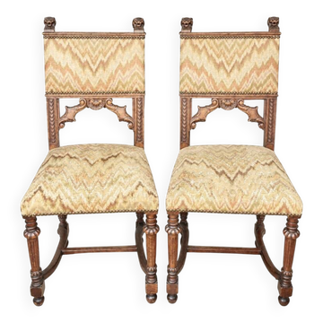 Pair of Dining Chairs, Pair of Carved Gothic Chairs, Renaissance Chairs set