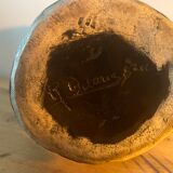 Vase anthropomorphe céramique émaillée noire forme visage femme signé R. Delarue