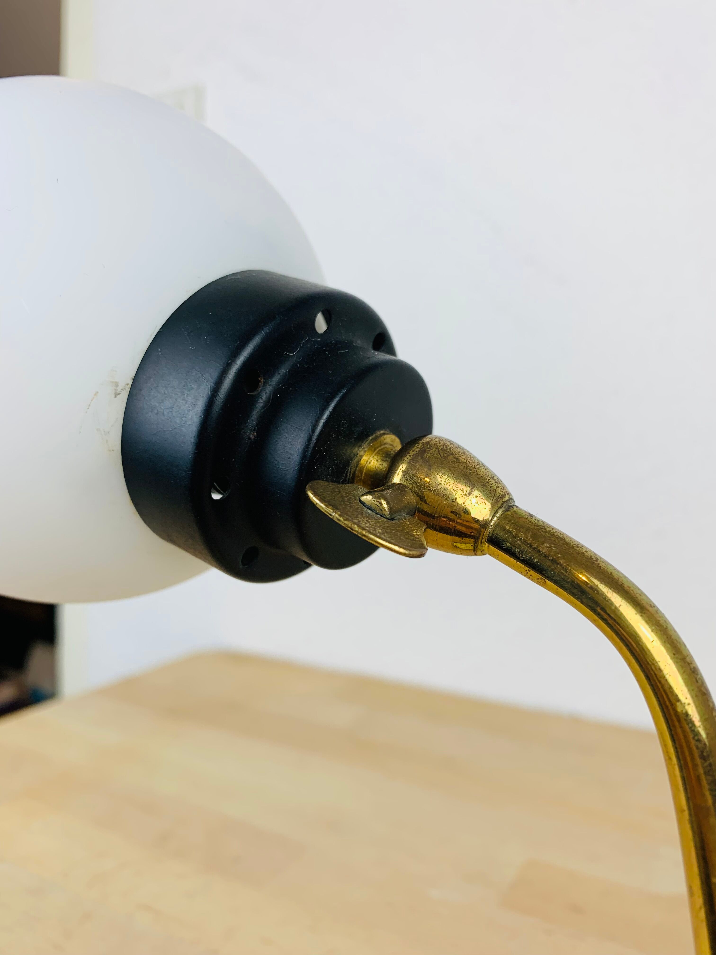 Opaline brass casserole lamp 50s