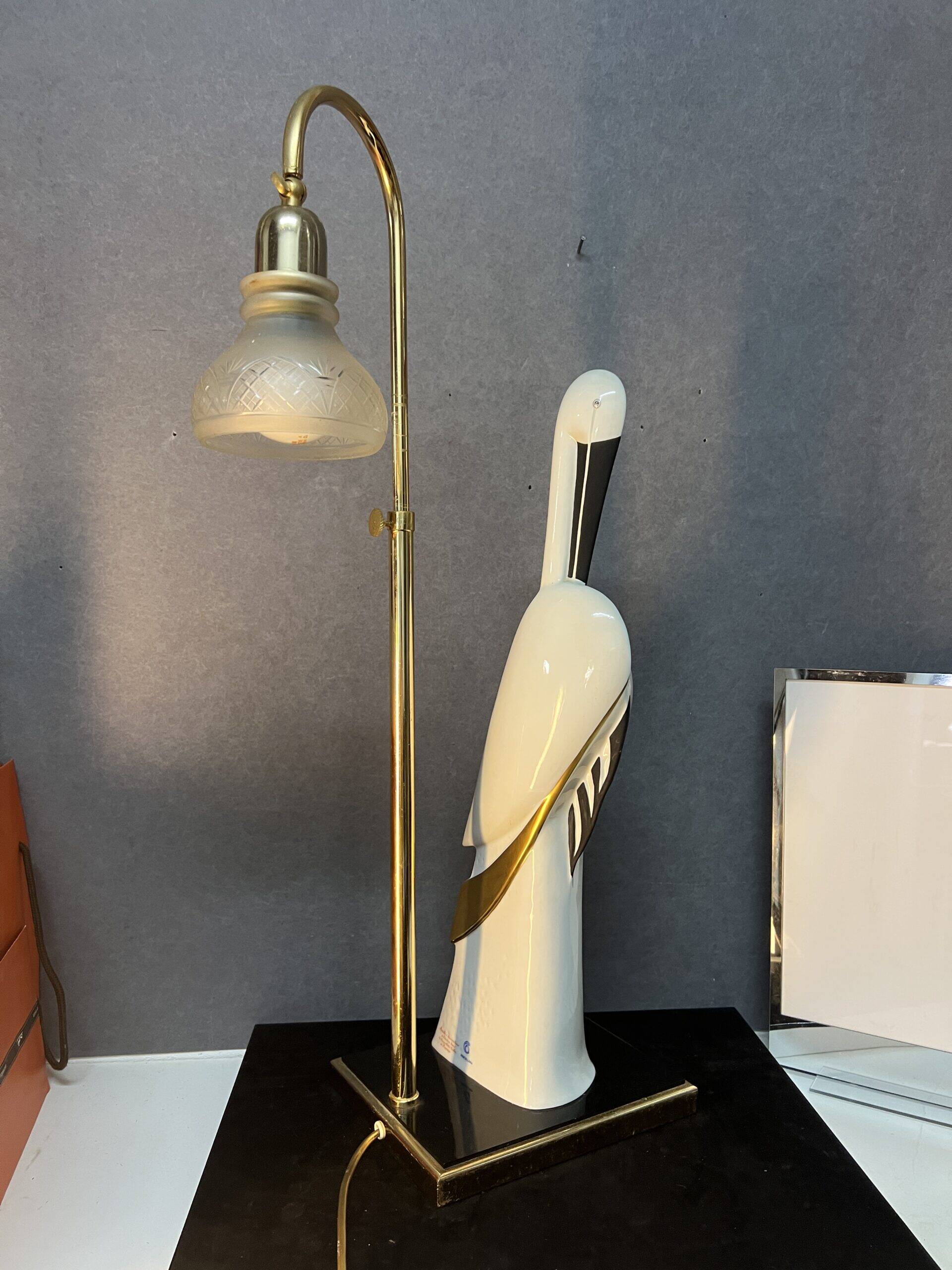 Beautiful Italian porcelain lamp from Florence, by Campostrini & Trallori, in the shape of a stork