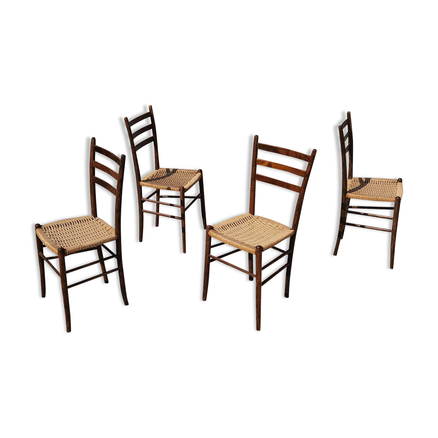 Set of 4 wooden chairs and rope