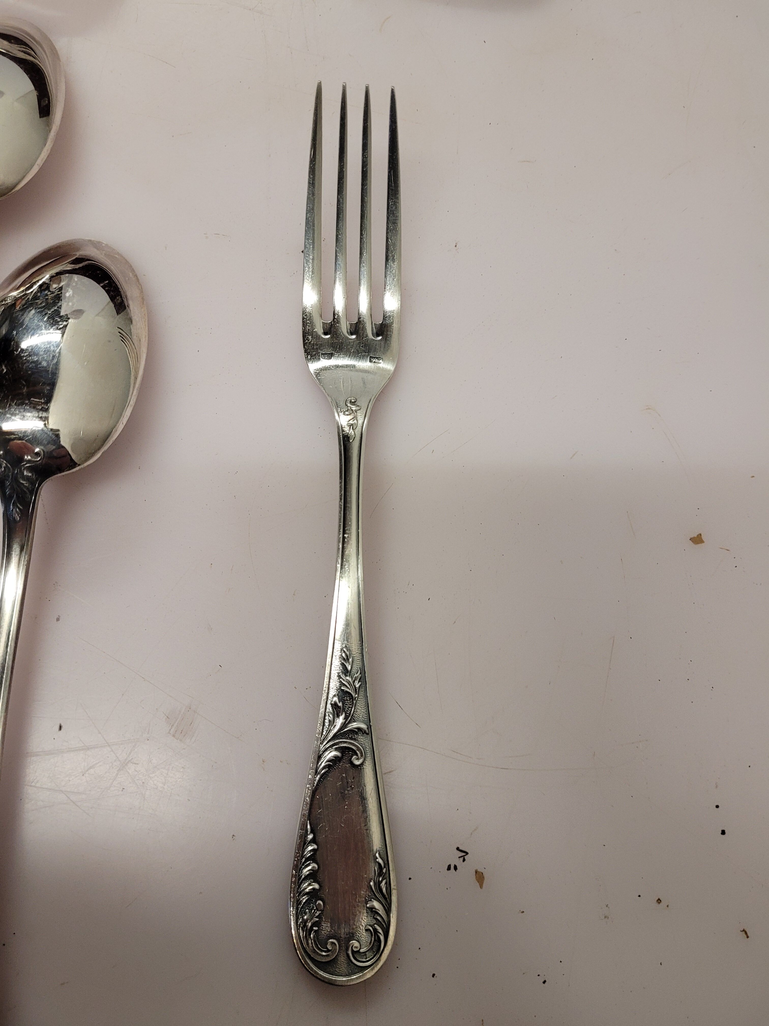 Old silver metal service with box