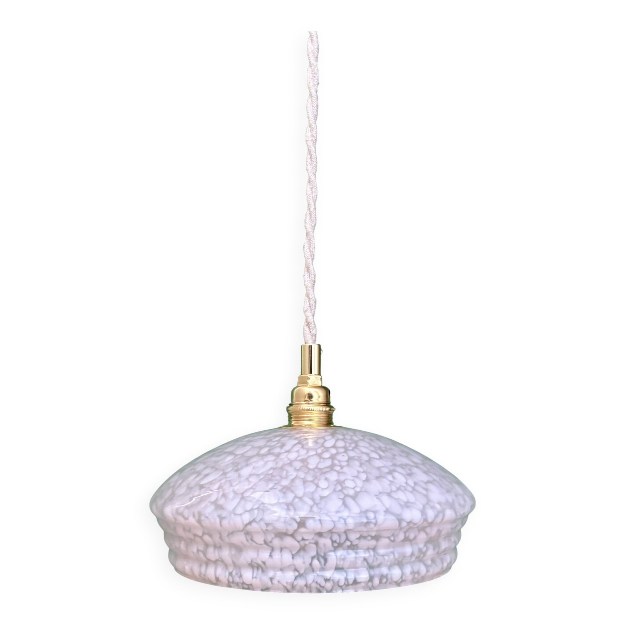 Vintage white Clichy glass lampshade pendant light
