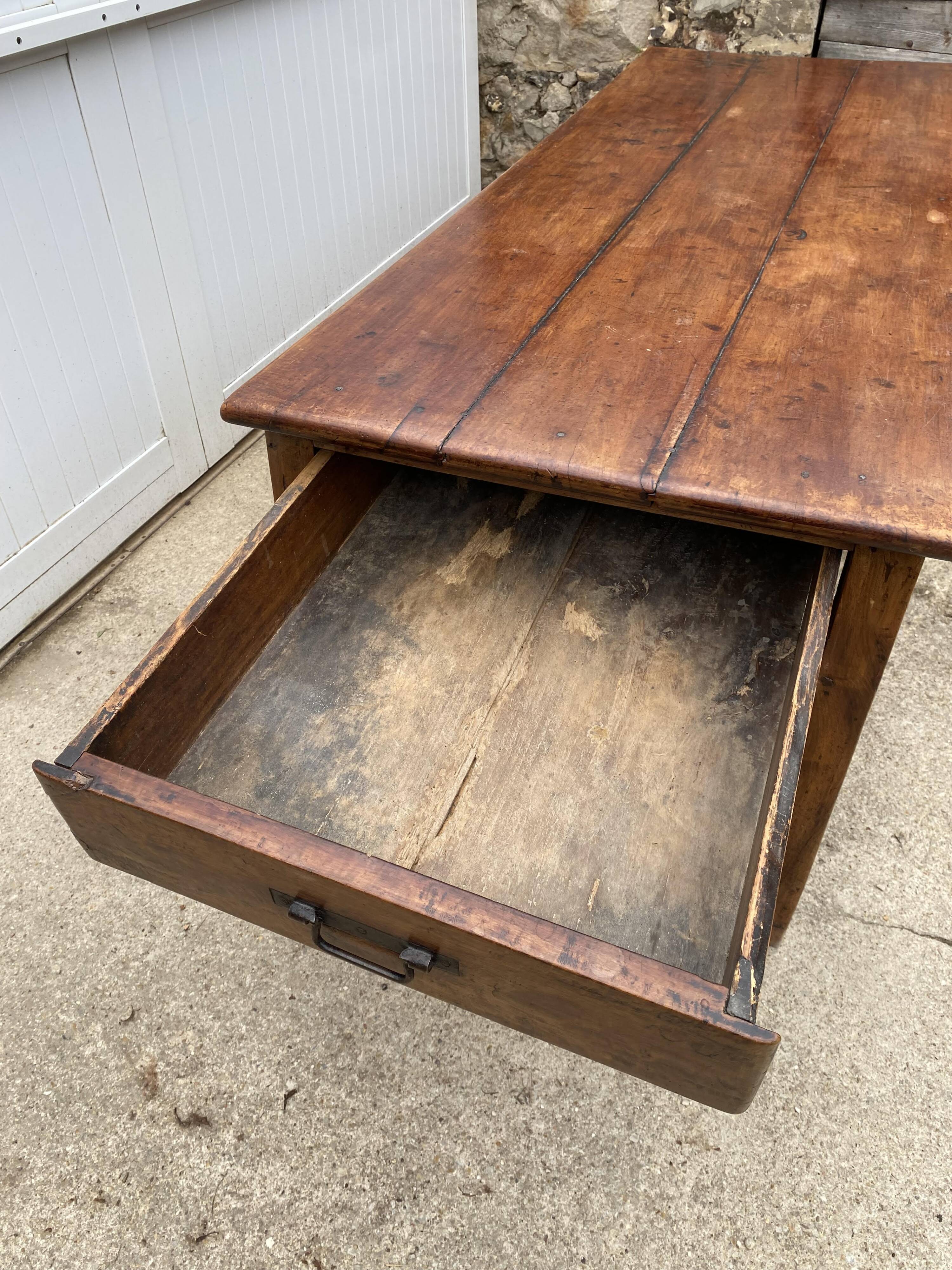 Solid wood farmhouse table with 2 drawers, 1900