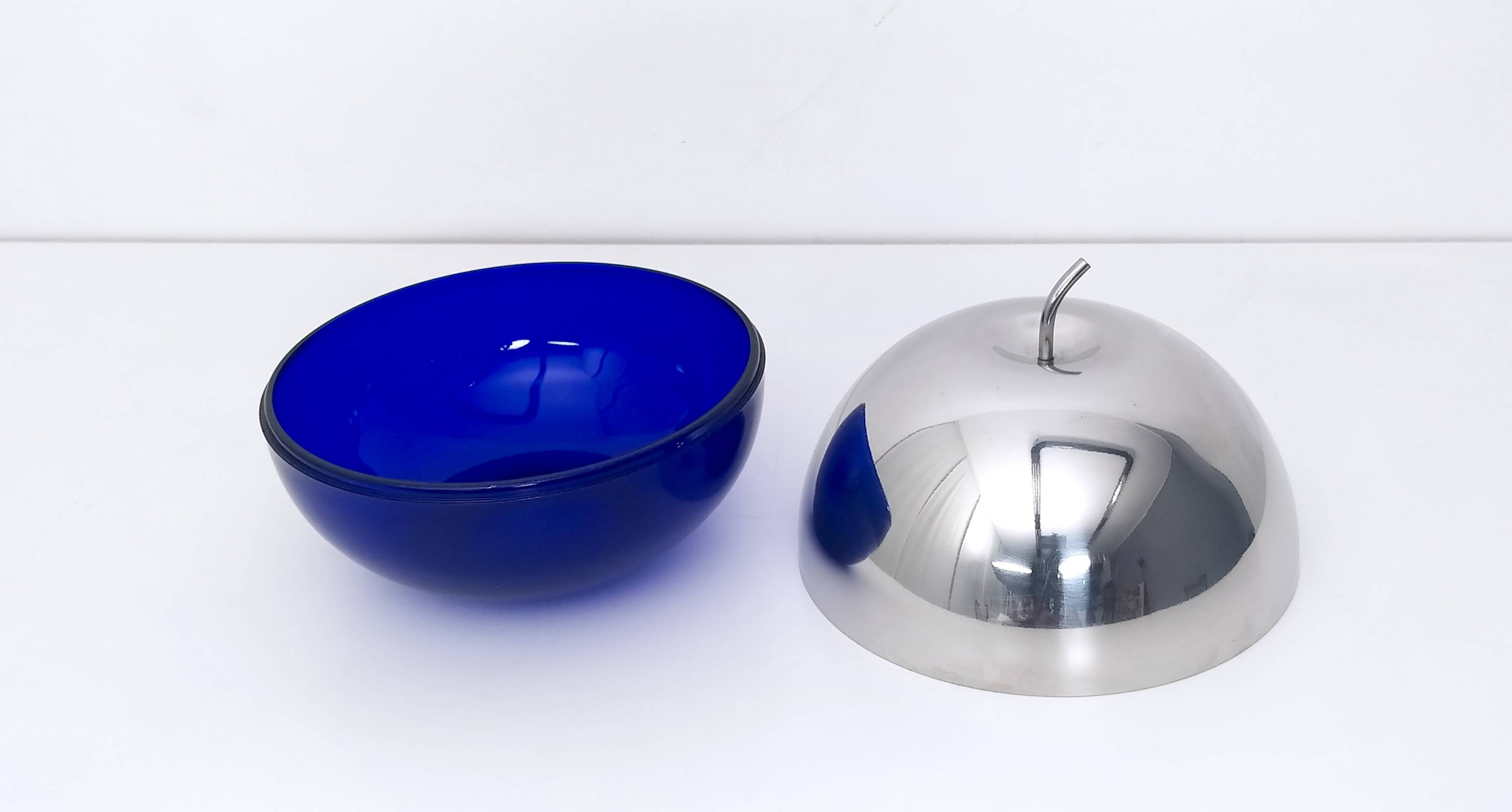 Blue Glass and Metal Ice Bucket, Italy