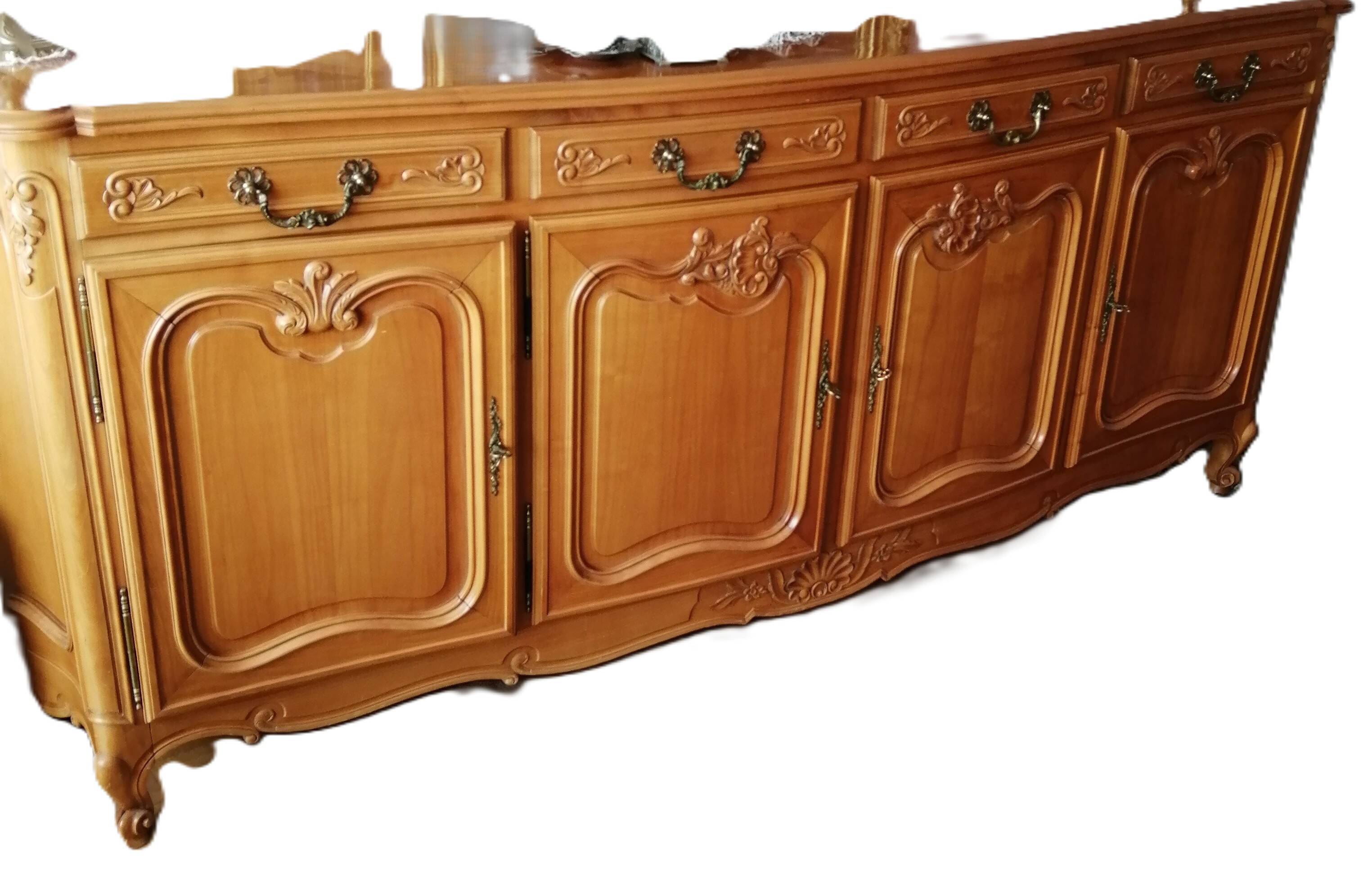 Solid cherry wood cabinet with 4 doors and 4 drawers (255/55cm H 105cm)