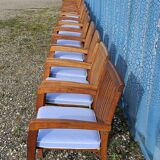 Stackable chair-armchair in solid teak with cushion by Vlaemynck
