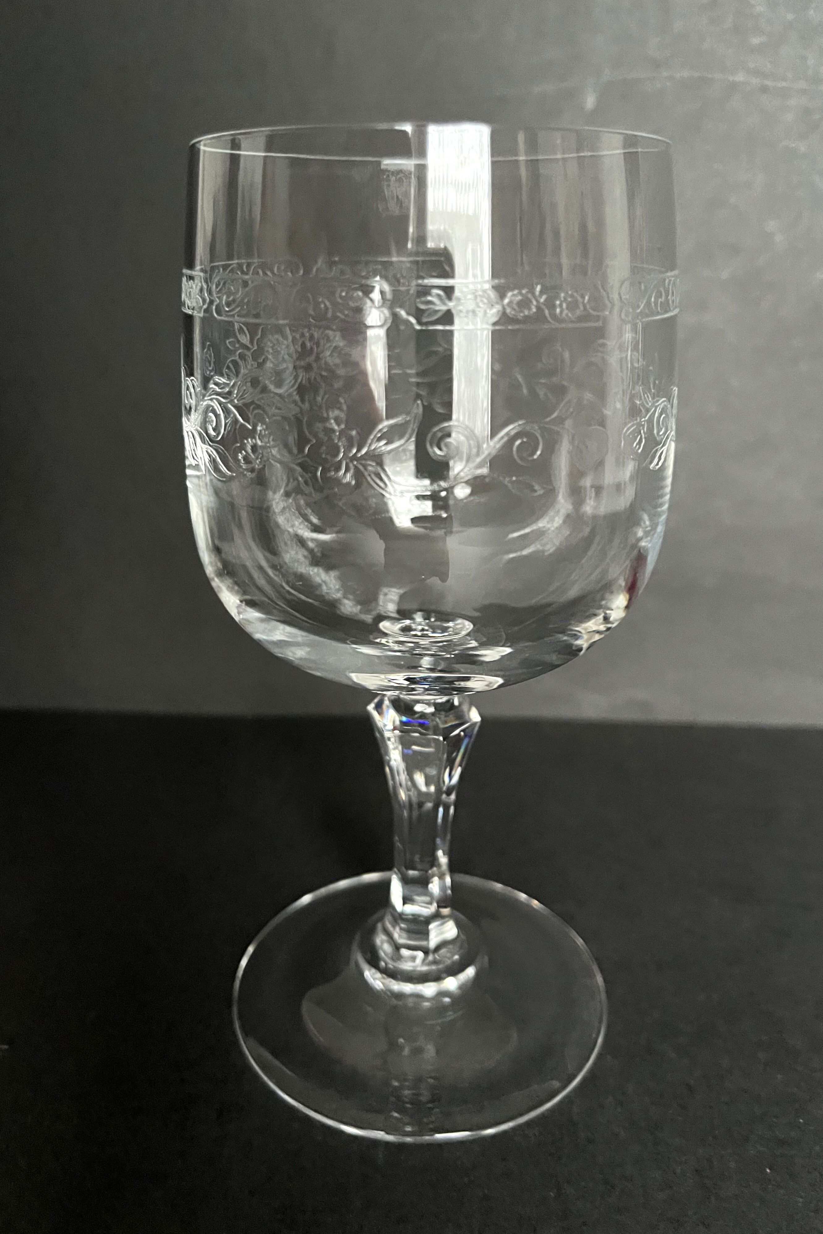 6 Engraved crystal water glasses