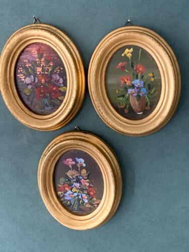 Trois tableaux miniatures fleurs