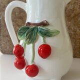 Vintage Barbotine Pitcher with Embossed Cherry Cluster