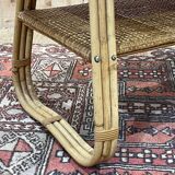 Coffee table from the 70s, rattan and tanned shelf