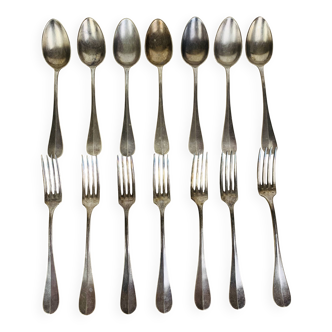 7 vintage silver plated forks and 7 spoons