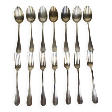 7 vintage silver plated forks and 7 spoons
