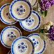Set of 8 antique soup plates, blue flower decorations