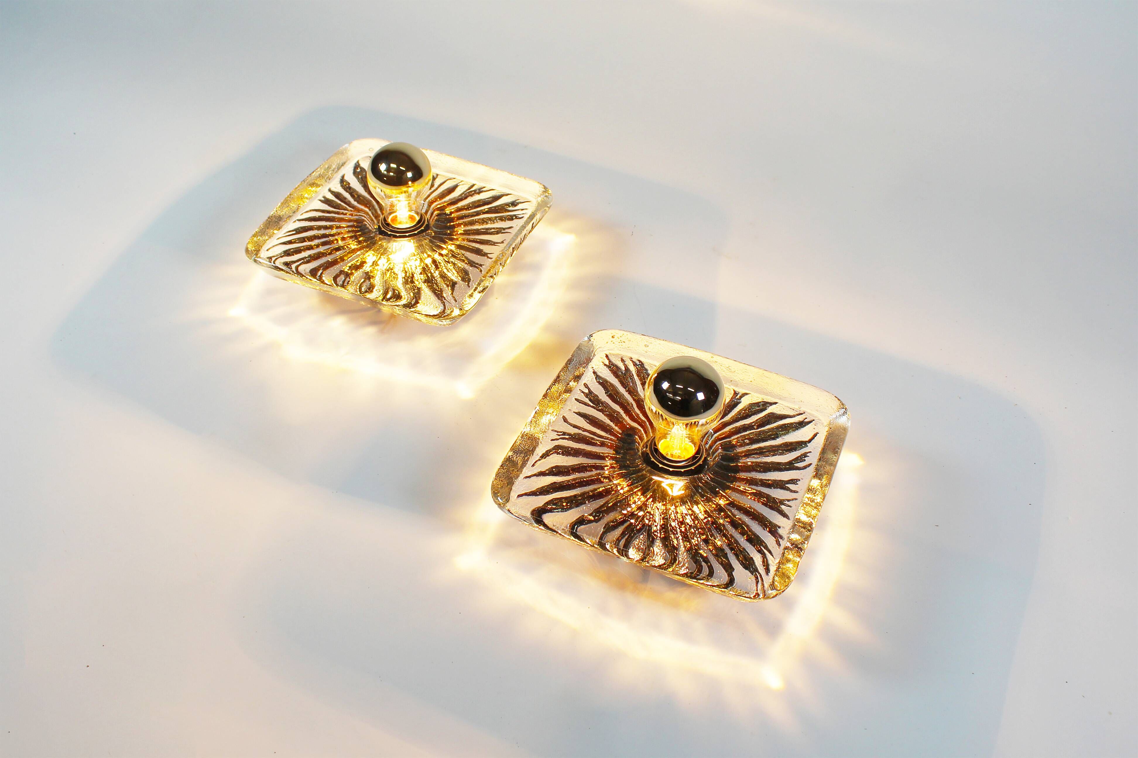 Large pair of gold plated muranoglass sconces by Peill & Putzler