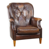 Sheepskin Leather Armchair in a Dark Warm Color