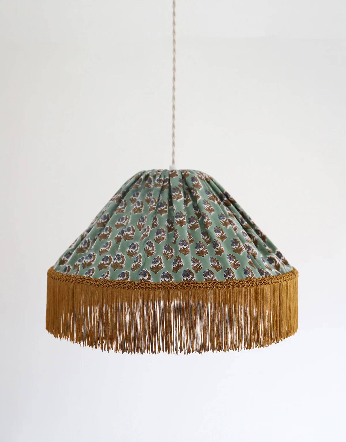 Bella conical textile pendant light with "bohemian flora" print