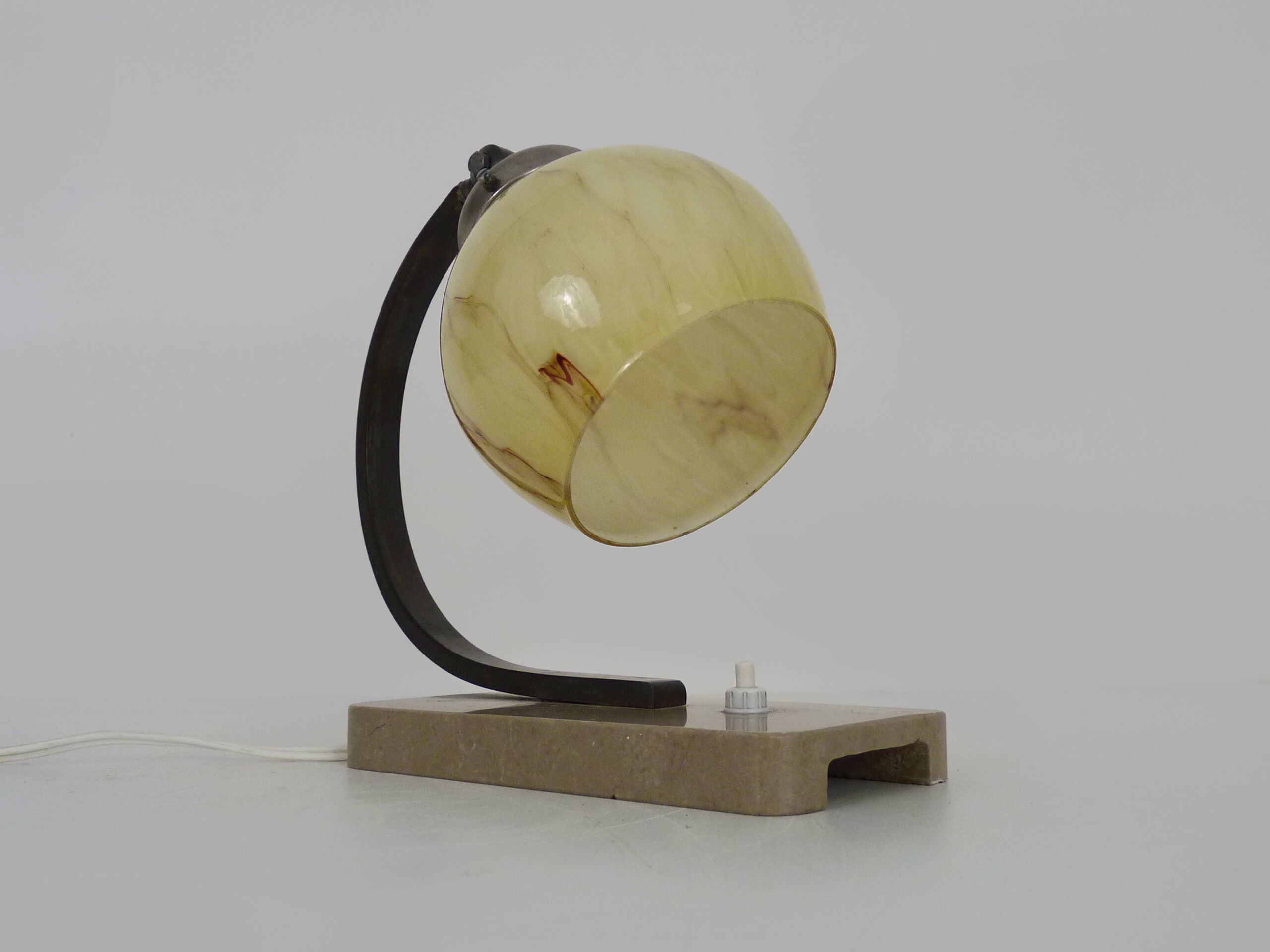 Desk lamp, Art Deco table lamp with swivel head, marble base, bronze foot