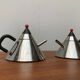 Postmodern Japanese kettle in stainless steel, set of 2