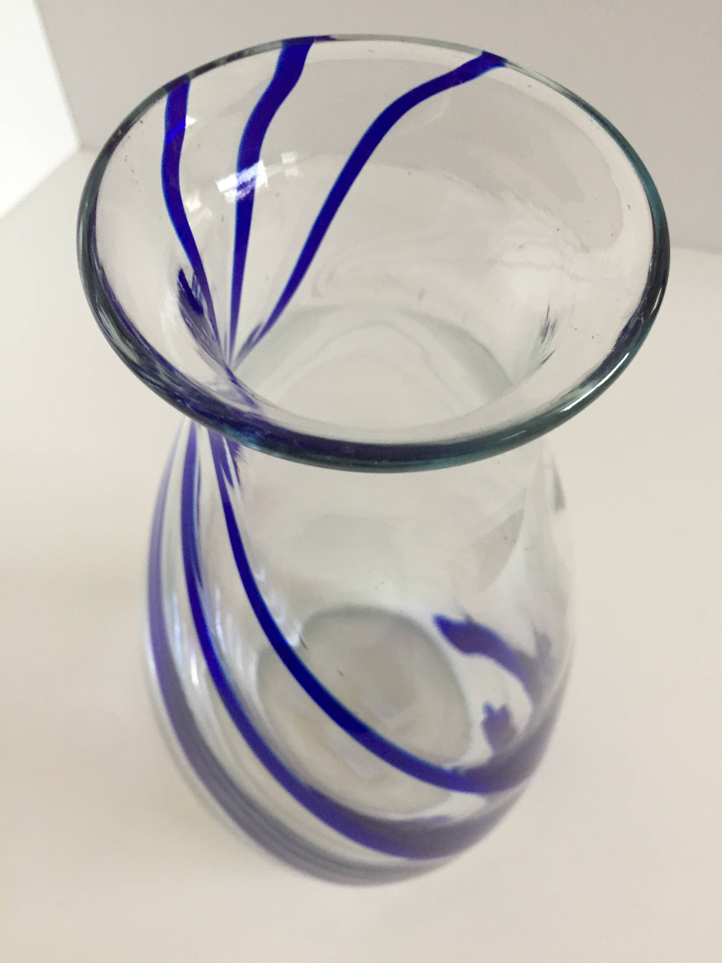 Thick glass vase modernist design cobalt edging murano style