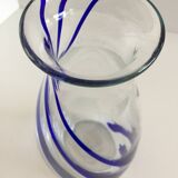 Thick glass vase modernist design cobalt edging murano style