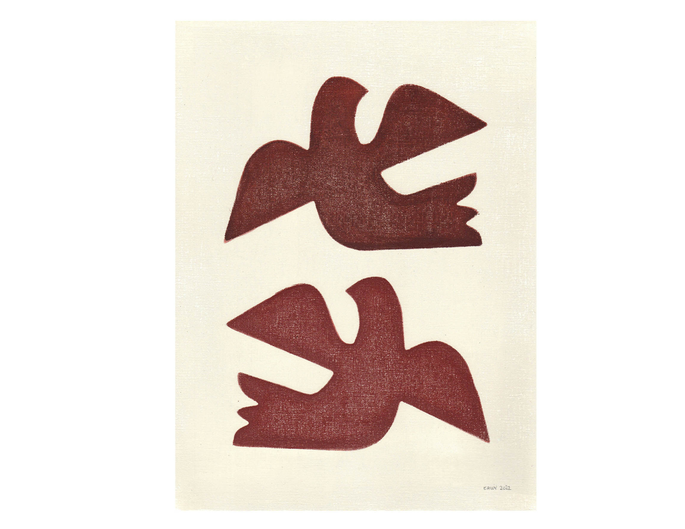 Birds painting - terracotta - signed Eawy